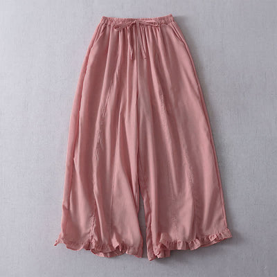 Buddha Stones Spring Summer Casual Minimalist Drawstring Solid Cropped Pleated Cuff Pants Women's Wide Leg Pants With Pockets - PaleVioletRed - US8-10, UK/AU12-14, EU40-42 (2XL) - image 1