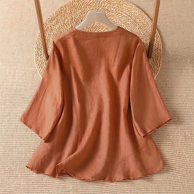 Buddha Stones Summer Casual Minimalist Button-Up Solid Women's Elbow-Length Sleeve Shirts - image 1