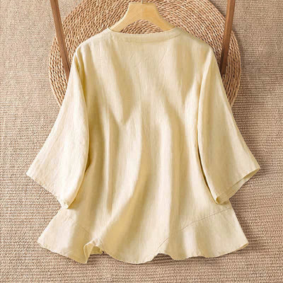 Buddha Stones Summer Casual Minimalist Button-Up Solid Women's Elbow-Length Sleeve Shirts - image 7
