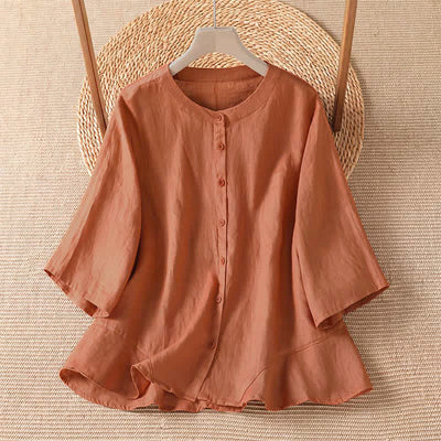 Buddha Stones Summer Casual Minimalist Button-Up Solid Women's Elbow-Length Sleeve Shirts - Peru - US8-10, UK/AU12-14, EU40-42 (2XL) - image 0