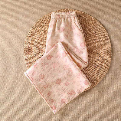 Buddha Stones Spring Summer Casual Boho Pink Floral Long Pants Women's Wide Leg Pants With Pockets - image 2