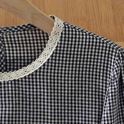 Buddha Stones Spring Fall Vintage Elegant Plaid Lace Trim Women's Long Sleeve T-Shirt - image 6