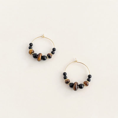 Buddha Stones Black Onyx Tiger Eye Protection Hoop Earrings - image 1
