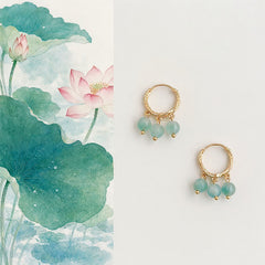 Buddha Stones Natural Moss Agate Copper Drop Soothing Earrings - Moss Agate(Copper Posts) - image 0