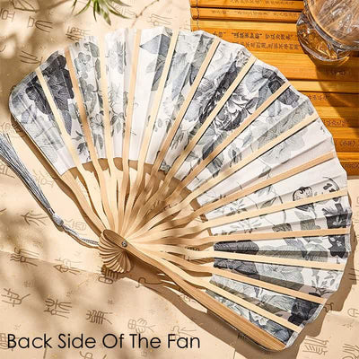Buddha Stones Elegant Floral Ink Pattern Tassel Chinese Style Bamboo Folding Fan 21 cm - image 8