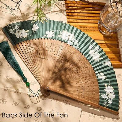 Buddha Stones Retro Flower Paper Folding Fan 22.5 cm - image 2