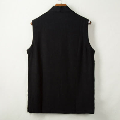 Buddha Stones Spring Summer Fall Tang Style Minimalist Frog Button Solid Cotton Linen Men's Vests With Pocket - image 3
