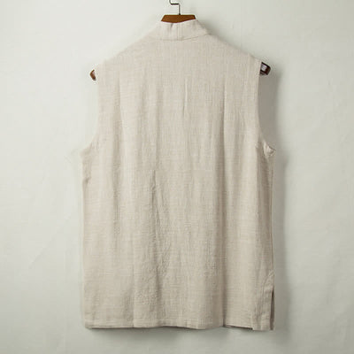 Buddha Stones Spring Summer Fall Tang Style Minimalist Frog Button Solid Cotton Linen Men's Vests With Pocket - image 7