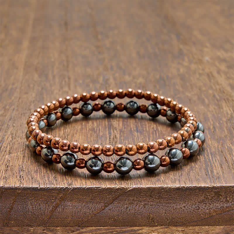 FREE Today: Grounding and Powerful 2-Piece Set Hematite Minimalist Round Bead Bracelet - 2-Piece Set(Wrist Circumference:  5.5–5.9 in/14–15 cm) - image 0