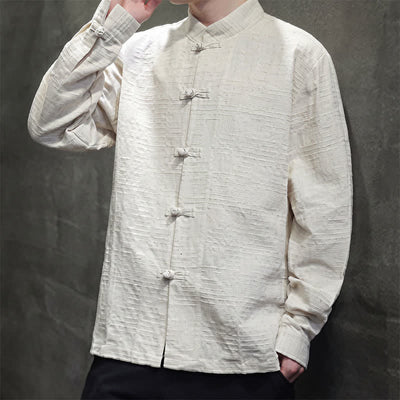 Buddha Stones Fall Tang Style Vintage Frog Button Floral Men's Long Sleeve Shirts - image 18