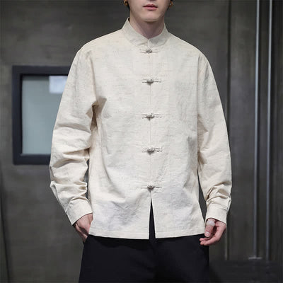 Buddha Stones Fall Tang Style Vintage Frog Button Floral Men's Long Sleeve Shirts - image 3