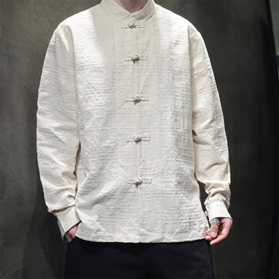 Buddha Stones Fall Tang Style Vintage Frog Button Floral Men's Long Sleeve Shirts - image 12