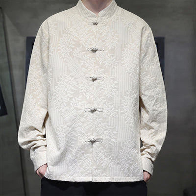 Buddha Stones Fall Tang Style Vintage Frog Button Floral Men's Long Sleeve Shirts - Floral pattern - US/UK/AU44，EU54 (4XL) - image 24