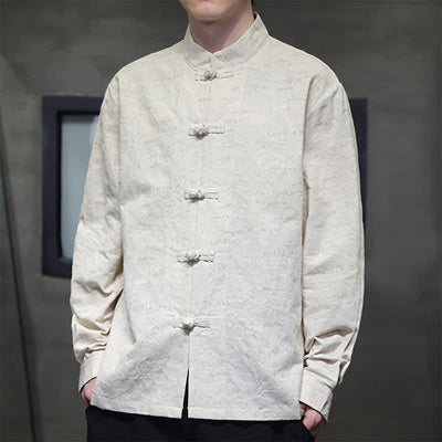Buddha Stones Fall Tang Style Vintage Frog Button Floral Men's Long Sleeve Shirts - image 4