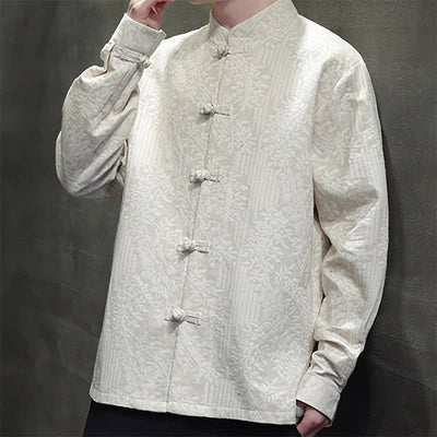 Buddha Stones Fall Tang Style Vintage Frog Button Floral Men's Long Sleeve Shirts - image 30