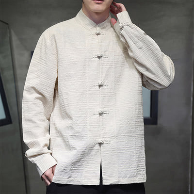 Buddha Stones Fall Tang Style Vintage Frog Button Floral Men's Long Sleeve Shirts - image 11