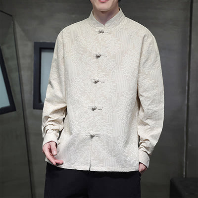 Buddha Stones Fall Tang Style Vintage Frog Button Floral Men's Long Sleeve Shirts - image 28