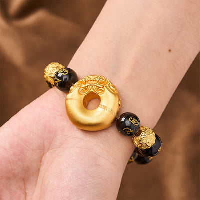 Buddha Stones Black Obsidian Pi Xiu Peace Buckle Om Mani Padme Hum Wealth Bracelet - image 5
