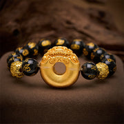 Foviel Black Obsidian Pi Xiu Peace Buckle Om Mani Padme Hum Wealth Bracelet