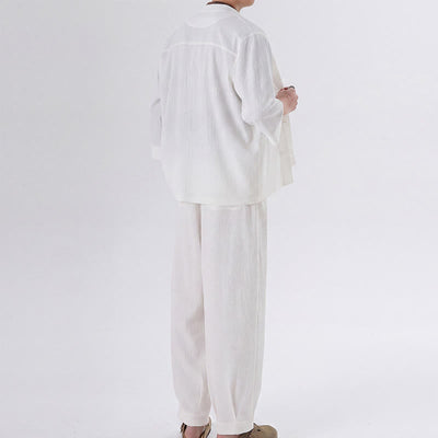 Buddha Stones 2Pcs Spring Tang Style Three-Quarter Sleeve Frog Button Solid Shirt Pants Men's Meditation Cloth With Pocket - image 14