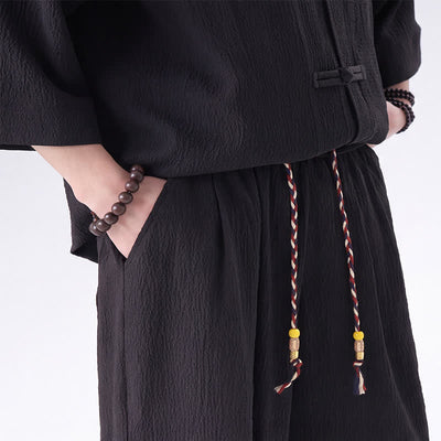 Buddha Stones 2Pcs Spring Tang Style Three-Quarter Sleeve Frog Button Solid Shirt Pants Men's Meditation Cloth With Pocket - image 6