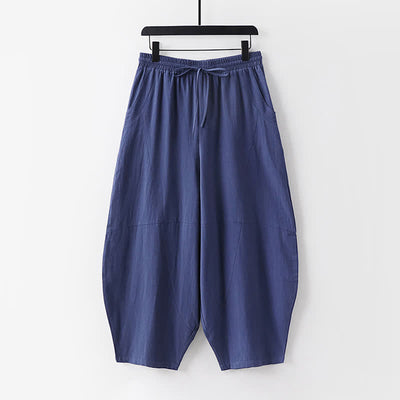 Buddha Stones 2Pcs Spring Summer Minimalist Drawstring Solid Elbow-Length Sleeve Shirt Pants Cotton Men's Meditation Cloth With Pocket - image 9