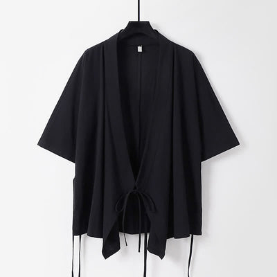 Buddha Stones 2Pcs Spring Summer Minimalist Drawstring Solid Elbow-Length Sleeve Shirt Pants Cotton Men's Meditation Cloth With Pocket - image 5