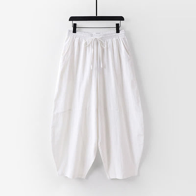 Buddha Stones 2Pcs Spring Summer Minimalist Drawstring Solid Elbow-Length Sleeve Shirt Pants Cotton Men's Meditation Cloth With Pocket - image 18