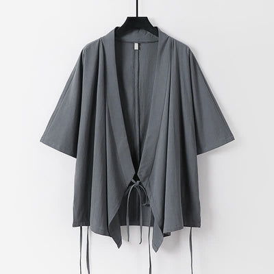 Buddha Stones 2Pcs Spring Summer Minimalist Drawstring Solid Elbow-Length Sleeve Shirt Pants Cotton Men's Meditation Cloth With Pocket - image 1