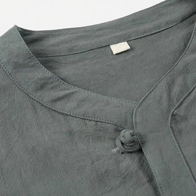 Buddha Stones 2Pcs Spring Summer Tang Style Mandarin Collar Elbow-Length Sleeve Solid Shirt Pants Cotton Men's Meditation Cloth With Pockets - image 6