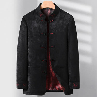 Buddha Stones 2Pcs Fall Winter Tang Style Elegant Frog Button Mandarin Collar Abstract Jacket Pants Men's Meditation Cloth With Pocket - image 23