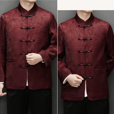 Buddha Stones 2Pcs Fall Winter Tang Style Elegant Frog Button Mandarin Collar Abstract Jacket Pants Men's Meditation Cloth With Pocket - image 9