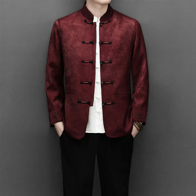 Buddha Stones 2Pcs Fall Winter Tang Style Elegant Frog Button Mandarin Collar Abstract Jacket Pants Men's Meditation Cloth With Pocket - image 7