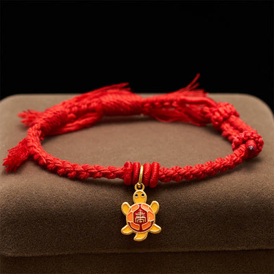 Buddha Stones Turtle Charm Gold Plated Copper Red String Balance Tibet Bracelet - image 2