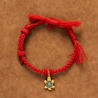Buddha Stones Turtle Charm Gold Plated Copper Red String Balance Tibet Bracelet - image 3