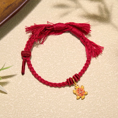 Buddha Stones Turtle Charm Gold Plated Copper Red String Balance Tibet Bracelet - image 14