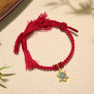 Buddha Stones Turtle Charm Gold Plated Copper Red String Balance Tibet Bracelet - image 15