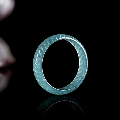 Buddha Stones Translucent Jade Dragon Scale Power Ring - Blue Jade Dragon Scale Ring - US11（21mm） - image 0