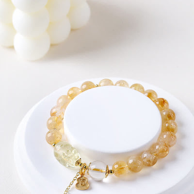 Buddha Stones Chinese Inspired Citrine Pi Xiu Luck And Abundance Gourd Pendant Bracelet - image 1