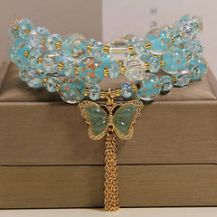 Buddha Stones Blue Liuli Glaas Bead Butterfly Transformation Triple Wrap Bracelet - Butterfly(Transformation ♥ Love) - image 0