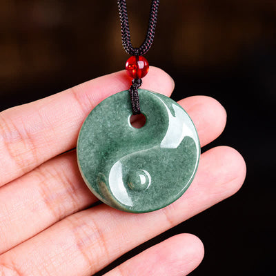 Buddha Stones Green Jade Yin Yang Balance Braided Cord Necklace - image 8