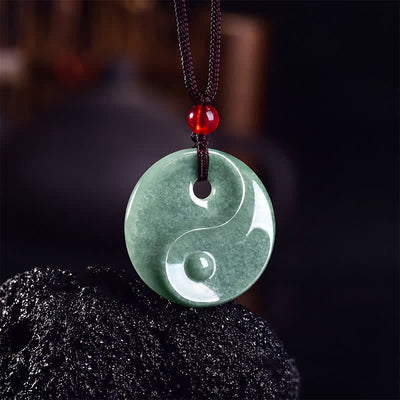Buddha Stones Green Jade Yin Yang Balance Braided Cord Necklace - image 2