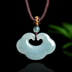 Buddha Stones Jade Ruyi Cloud Chinese Lock Charm Luck Pendant Necklace - Chinese Lock Charm - image 0