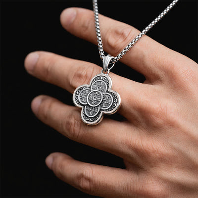Buddha Stones Vintage Copper Five Emperor Coins Clover Design Wealth Amulet Necklace - image 2