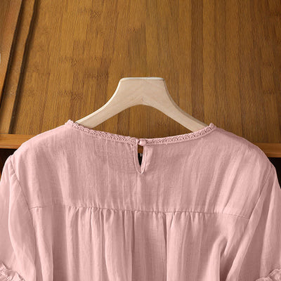 Buddha Stones Summer Casual Elegant Solid Crew Neck Lace Trim Women's Short Sleeve T-Shirts - image 4