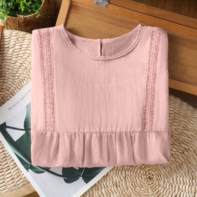 Buddha Stones Summer Casual Elegant Solid Crew Neck Lace Trim Women's Short Sleeve T-Shirts - image 2
