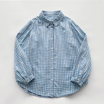 Buddha Stones Spring Fall Casual Vintage Button-Up Plaid Pattern Women's Long Sleeve Shirts - image 2