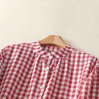 Buddha Stones Spring Casual Vintage Button-Up Gingham Women's Long Sleeve Dress With Pockets - image 2