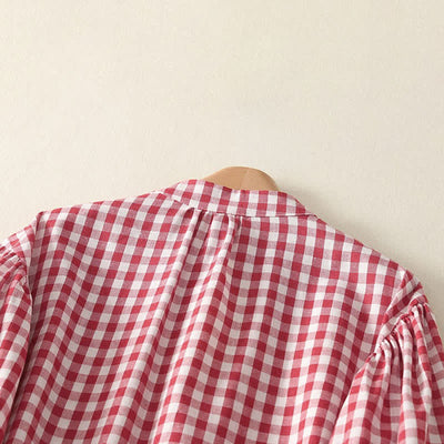 Buddha Stones Spring Casual Vintage Button-Up Gingham Women's Long Sleeve Dress With Pockets - image 3