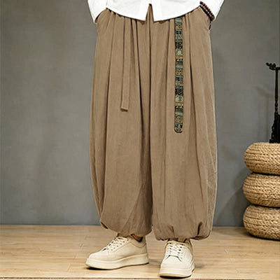 Buddha Stones Spring Summer Chinese-style Solid Ankle Pants Men's Harem Pants With Pocket - Tan - US/UK/AU46, EU56 (5XL) - image 5